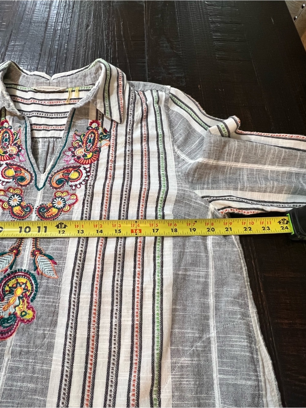 Soft Surroundings Shirt Womens Large Aruba Embroidered Pullover Tunic Boho Strip - Picture 6 of 14
